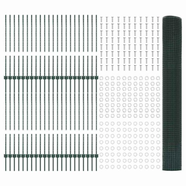 Geschweißter Drahtzaun mit Pfosten 100 x 1 m Grün Netz