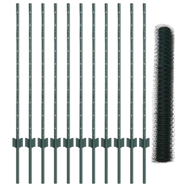 Sechseckzaun mit Pfosten 25 x 1 m PVC-beschichteter Stahl Grün