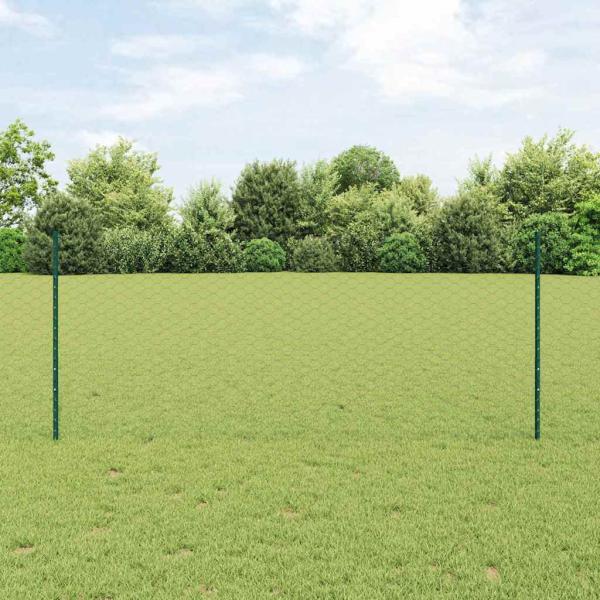 ARDEBO.de - Sechseckzaun mit Pfosten 25 x 1 m PVC-beschichteter Stahl Grün