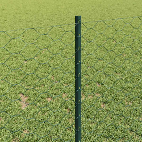 Sechseckzaun mit Pfosten 25 x 1 m PVC-beschichteter Stahl Grün
