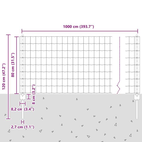 Zaun mit Pfosten Grün 0,8 x 10 m Stahl und PVC