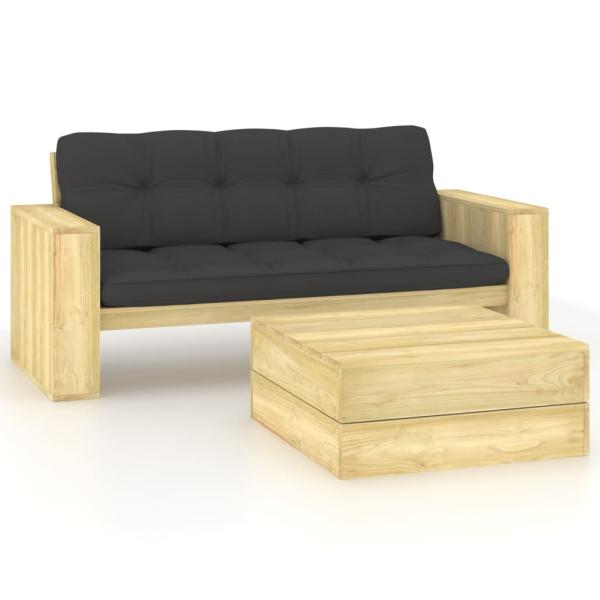 ARDEBO.de - 2-tlg. Garten-Lounge-Set mit Kissen Kiefernholz Imprägniert