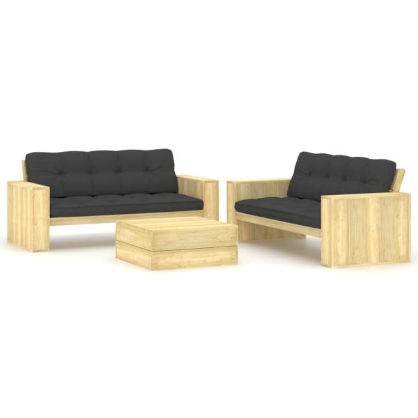 ARDEBO.de - 3-tlg. Garten-Lounge-Set mit Kissen Kiefernholz Imprägniert