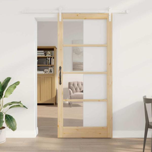 ARDEBO.de - Schiebetür ORKDAL Natur 93 x 211 cm Massivholz Kiefer und Glas