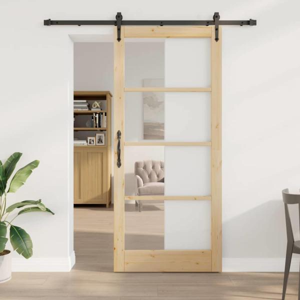 ARDEBO.de - Schiebetür 93 x 211 cm Massivholz Kiefer und Glas Natur