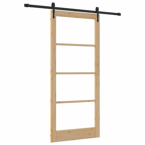 Schiebetür 93 x 211 cm Massivholz Kiefer und Glas Natur