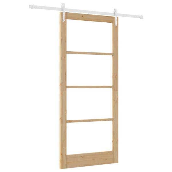 Schiebetür 93 x 211 cm Massivholz Kiefer und Glas Natur