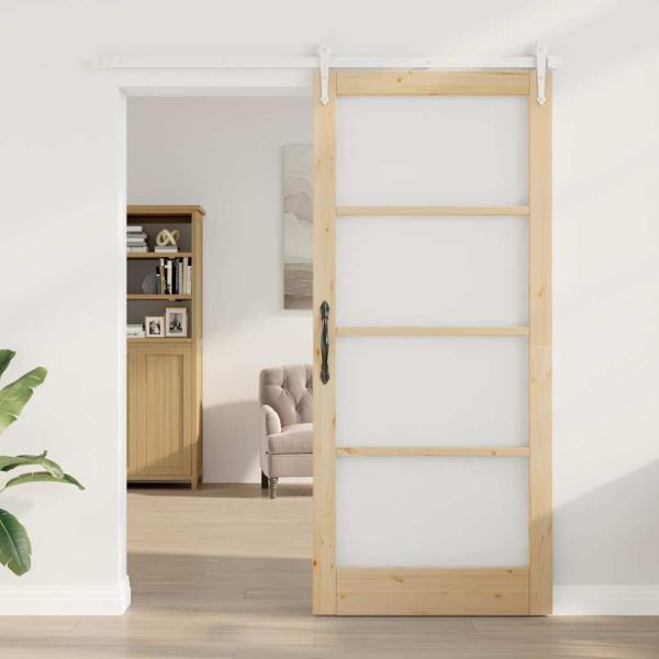 Schiebetür 93 x 211 cm Massivholz Kiefer und Glas Natur