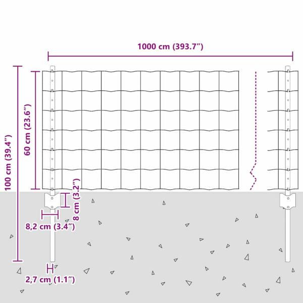 Zaun mit Pfosten Grün 0,6 x 10 m Stahl und PVC