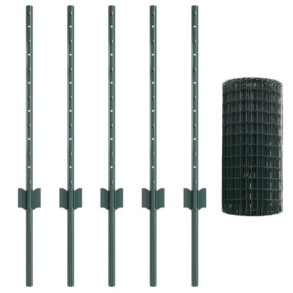 Zaun mit Pfosten Grün 0,6 x 10 m Stahl und PVC