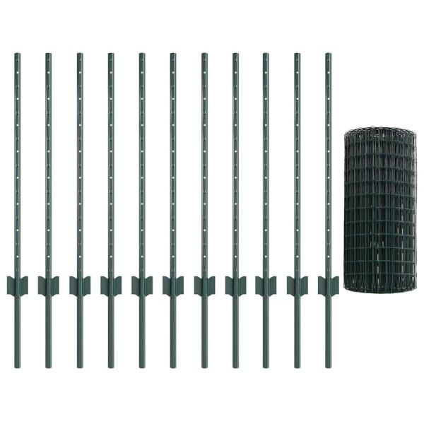 Zaun mit Pfosten Grün 0,8 x 25 m Stahl und PVC