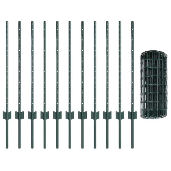 Euro-Zaun mit Pfosten 25 x 0,8 m PVC-beschichteter Stahl Grün