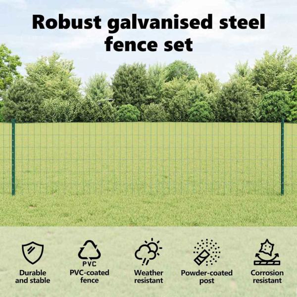 Zaun mit Pfosten Grün 0,6 x 25 m Stahl und PVC