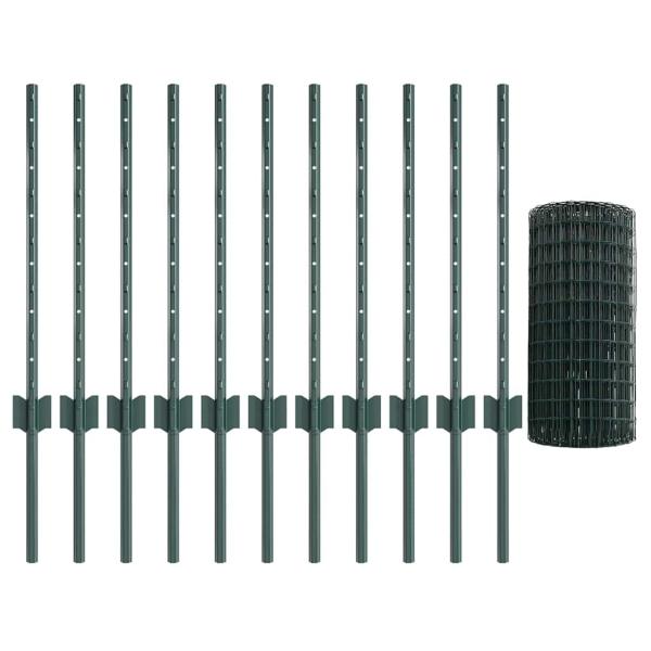 Euro-Zaun mit Pfosten 25 x 0,6 m PVC-beschichteter Stahl Grün