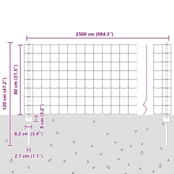 Zaun mit Pfosten Grün 0,8 x 25 m Stahl
