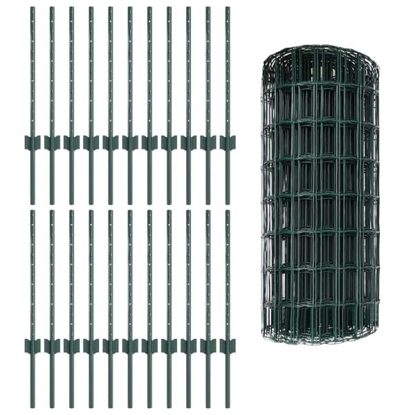 Euro-Zaun mit Pfosten 50 x 0,6 m PVC-beschichteter Stahl Grün