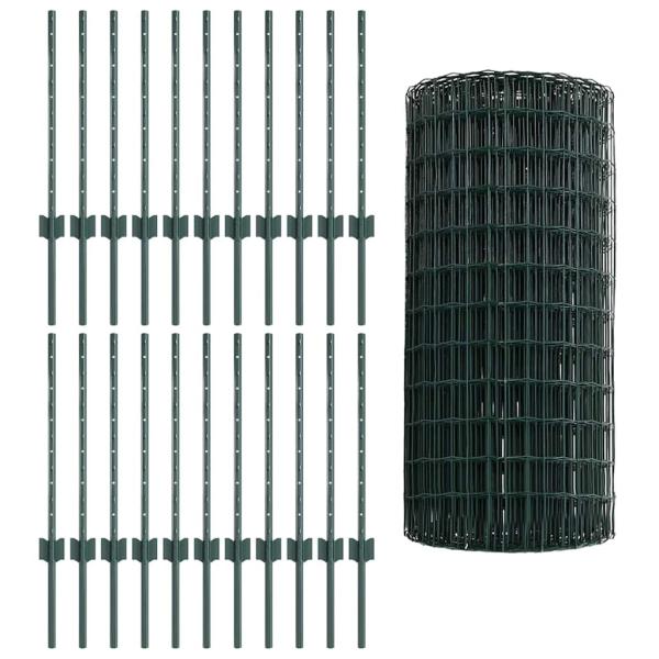 Zaun mit Pfosten Grün 0,6 x 50 m Stahl und PVC