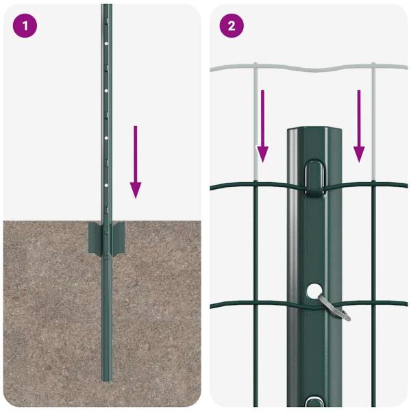 Zaun mit Pfosten Grün 0,6 x 50 m Stahl und PVC