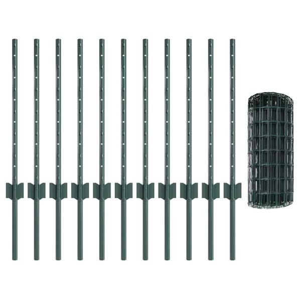 Zaun mit Pfosten Grün 0,6 x 25 m Stahl und PVC