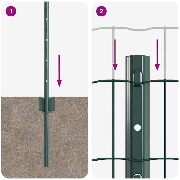 Zaun mit Pfosten Grün 0,6 x 50 m Stahl und PVC