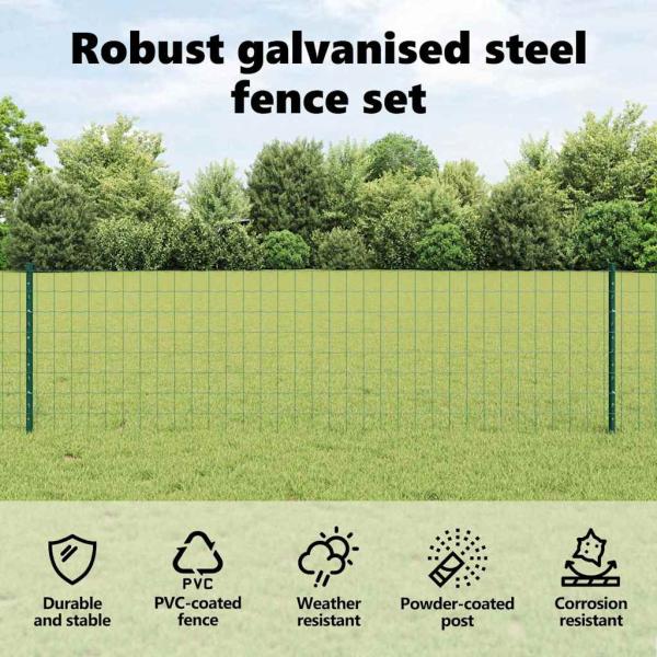 Eurozaun mit Pfosten 50 x 0,6 m PVC-beschichteter Stahl Grün