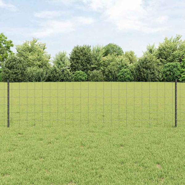 ARDEBO.de - Euro-Zaun mit Pfosten 25 x 0,6 m PVC-beschichteter Stahl Grau