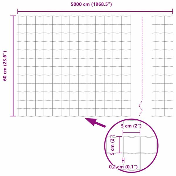 Zaun mit Pfosten Grau 0,6 x 50 m Stahl und PVC