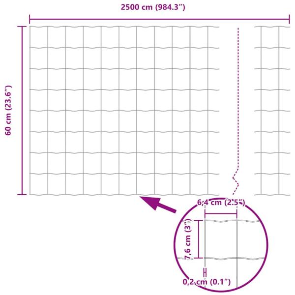 Zaun mit Pfosten Grau 0,6 x 25 m Stahl und PVC
