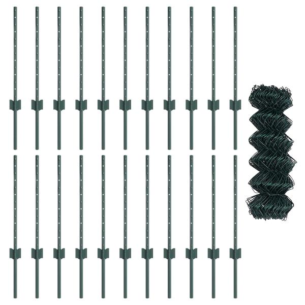 Maschendrahtzaun mit Pfosten 25 x 0,6 m PVC-beschichteter Stahl