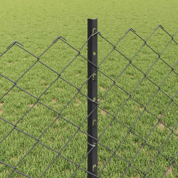 Maschendrahtzaun mit Pfosten 25 x 0,8 m Verzinkter Stahl Grau