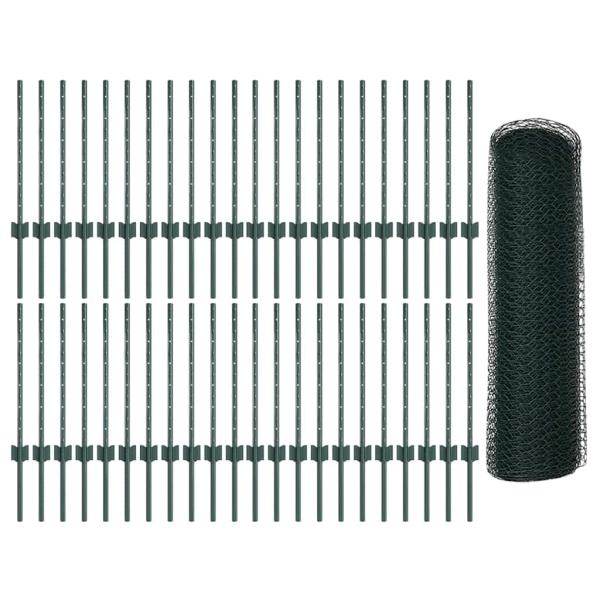 Sechseckzaun mit Pfosten 100 x 0,5 m PVC-beschichteter Stahl