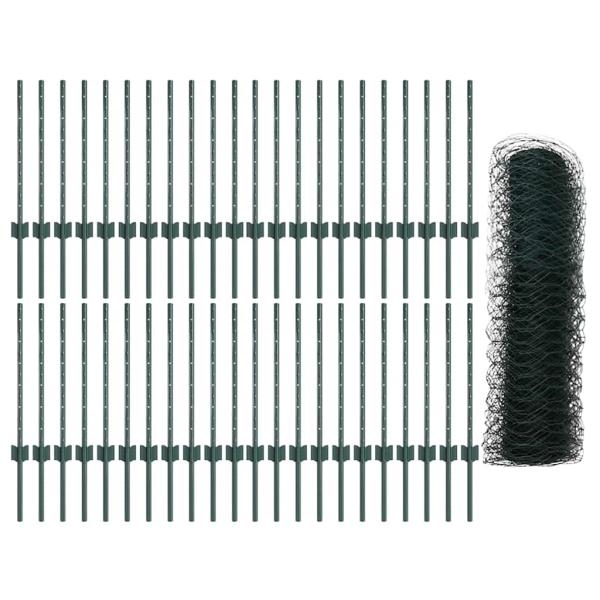 Sechseckzaun mit Pfosten 100 x 0,6 m PVC-beschichteter Stahl