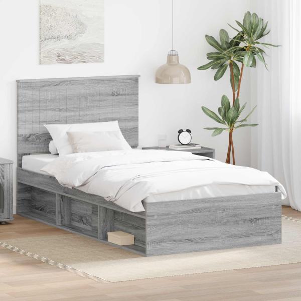 ARDEBO.de - Bettrahmen Sonoma-Grau 100 x 200 cm Massives Kiefernholz