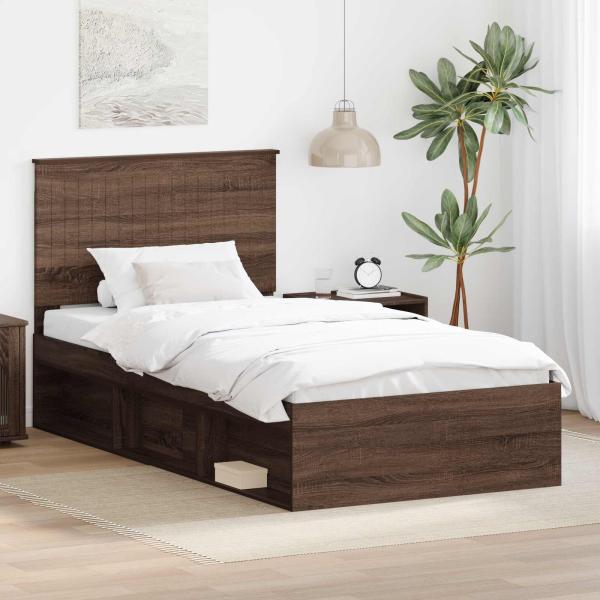 ARDEBO.de - Bettrahmen Braun Eichen-Optik 100 x 200 cm Massives Kiefernholz