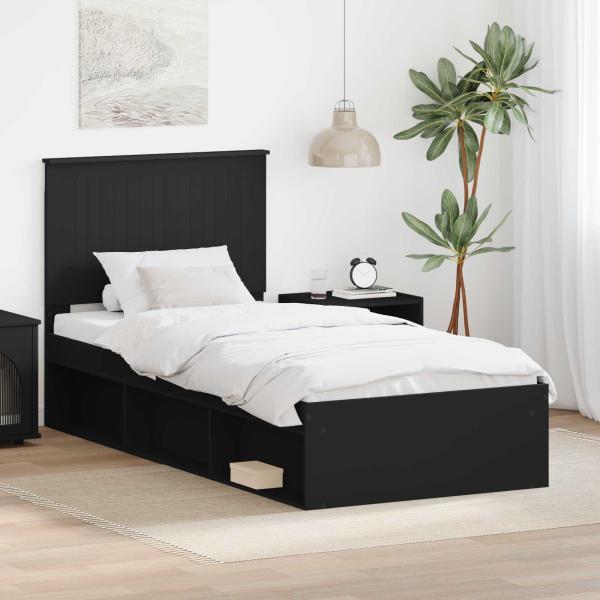 ARDEBO.de - Bettrahmen Schwarz 90 x 200 cm Massives Kiefernholz