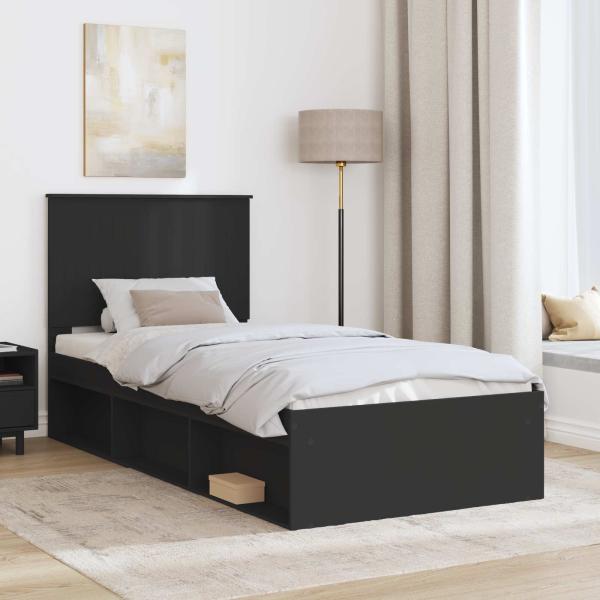 Bettrahmen Schwarz 90 x 200 cm Massives Kiefernholz