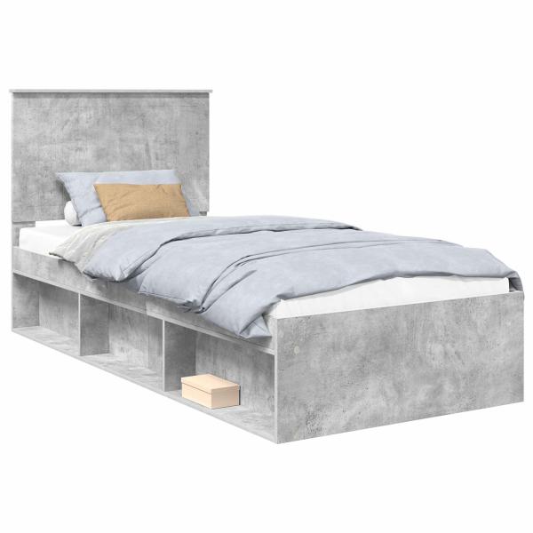Bettrahmen mit Kopfteil Beton 90 x 200 cm Massives Kiefernholz