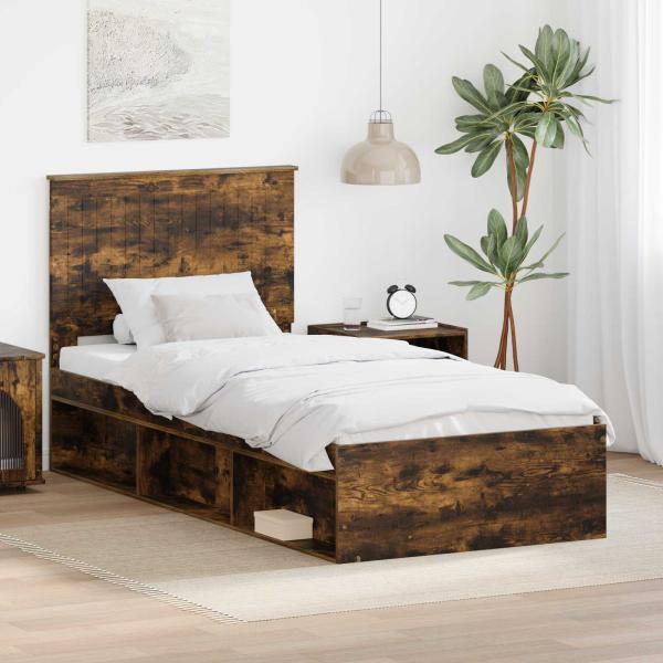 ARDEBO.de - Bettrahmen Räuchereiche 90 x 200 cm Massives Kiefernholz