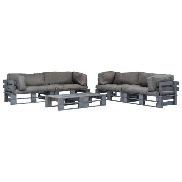 ARDEBO.de - 6-tlg. Outdoor-Lounge-Set Paletten mit Kissen in Grau Holz