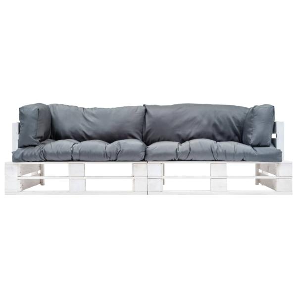 2-tlg. Garten-Palettensofa-Set Kissen in Grau Kiefernholz