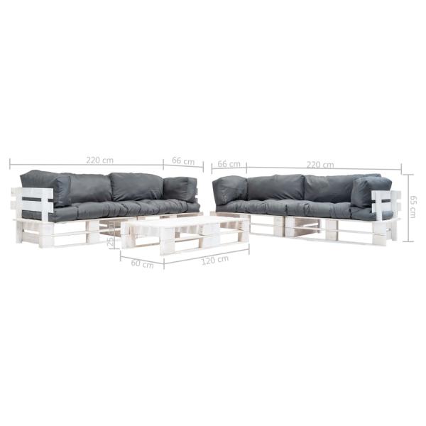 6-tlg. Paletten-Lounge-Set mit Kissen in Grau Holz