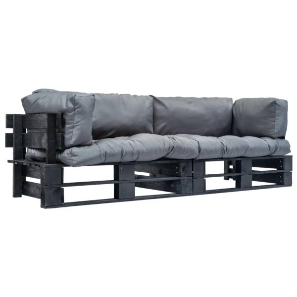 ARDEBO.de - 2-tlg. Outdoor-Sofa-Set Paletten mit Kissen in Grau Kiefernholz
