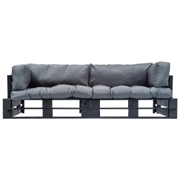 2-tlg. Outdoor-Sofa-Set Paletten mit Kissen in Grau Kiefernholz