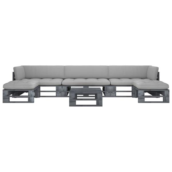 ARDEBO.de - 6-tlg. Paletten-Lounge-Set Grau Imprägniertes Kiefernholz