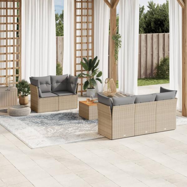 ARDEBO.de - 6-tlg. Garten-Sofagarnitur mit Kissen Beigemischung Poly Rattan