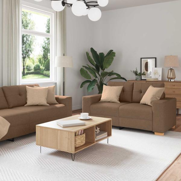 ARDEBO.de - 2-tlg. Sofagarnitur mit Kissen braun Stoff