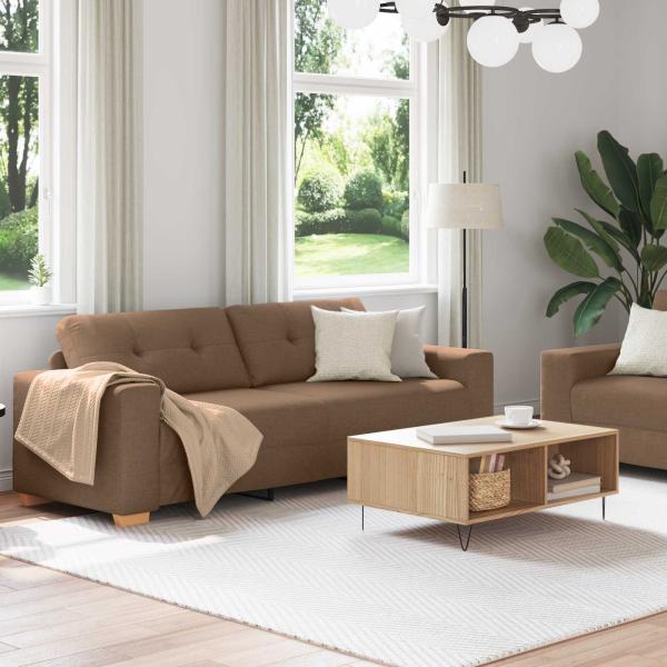 2-tlg. Sofagarnitur mit Kissen braun Stoff