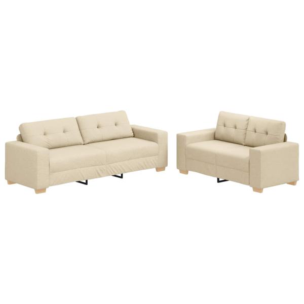 2-tlg. Sofagarnitur mit Kissen Creme Stoff