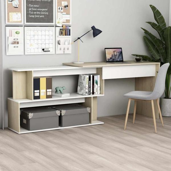 ARDEBO.de - Eckschreibtisch Weiß Sonoma-Eiche 200x50x76 cm Holzwerkstoff
