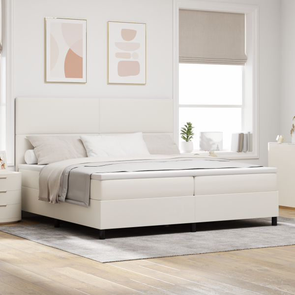 LED Boxspringbett Creme und Weiß 200 x 200 cm Cordstoff